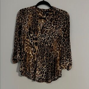New Directions Brown Leopard Print Blouse
